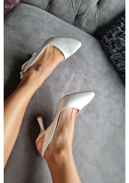 015 2662 Topukla Kadın Kadeh Topuklu Sedef Beyaz Abiye Ayakkabı