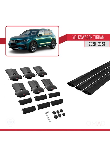 Volkswagen Tiguan 2020 ve Sonrası ile Uyumlu Fly Model Ara Atkı Tavan Barı Siyah 3 Adet Bar