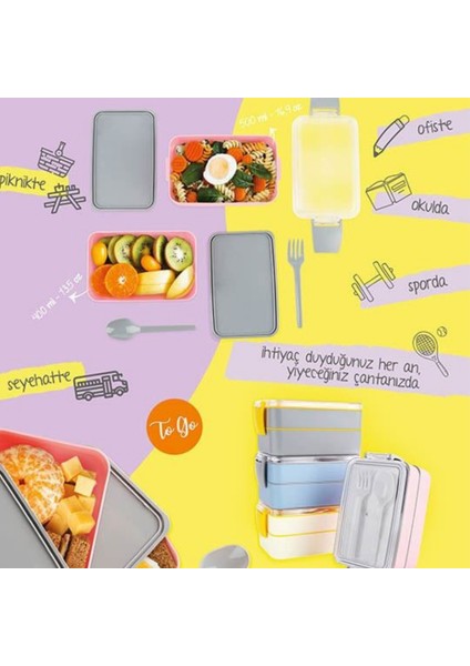 Go Iki Bölmeli Kilitli Beslenme Kabı Seti,hazırla Çık,detoks,diyet,sporcu Besin,saklama Kabı 400ML+500ML