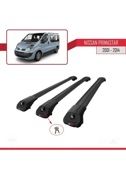 Nissan Primastar 2001-2014 Arası ile Uyumlu Ace-1 Ara Atkı Tavan Barı Siyah 3 Adet Bar