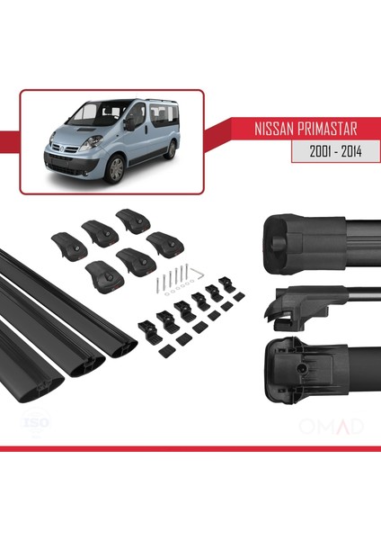 Nissan Primastar 2001-2014 Arası ile Uyumlu Ace-1 Ara Atkı Tavan Barı Siyah 3 Adet Bar