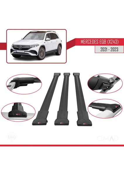 Mercedes Eqb (X243) 2021 ve Sonrası ile Uyumlu Fly Model Ara Atkı Tavan Barı Siyah 3 Adet Bar fırsatları