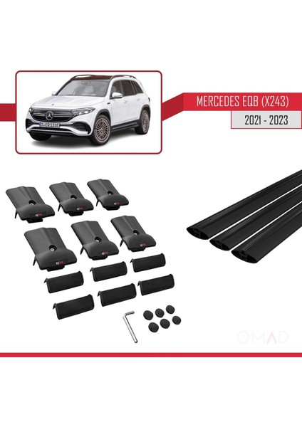Mercedes Eqb (X243) 2021 ve Sonrası ile Uyumlu Fly Model Ara Atkı Tavan Barı Siyah 3 Adet Bar indirimleri