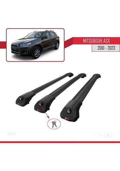 Mitsubishi Asx 2010 ve Sonrası ile Uyumlu Ace-1 Ara Atkı Tavan Barı Siyah 3 Adet Bar