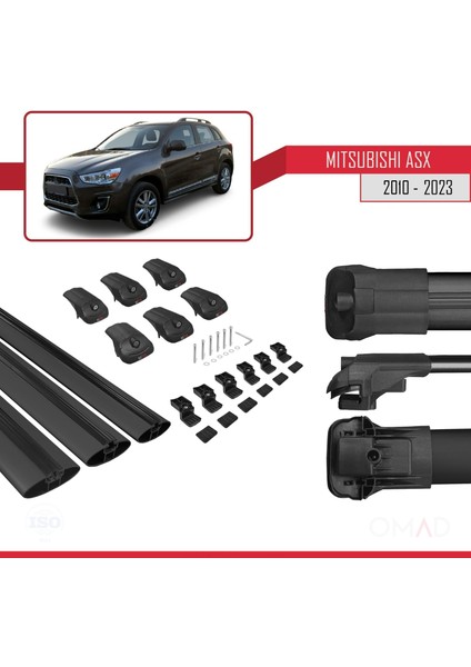 Mitsubishi Asx 2010 ve Sonrası ile Uyumlu Ace-1 Ara Atkı Tavan Barı Siyah 3 Adet Bar