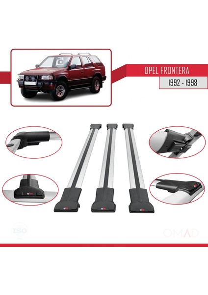Opel Frontera 1992-1998 Arası ile Uyumlu Fly Model Ara Atkı Tavan Barı Gri 3 Adet Bar