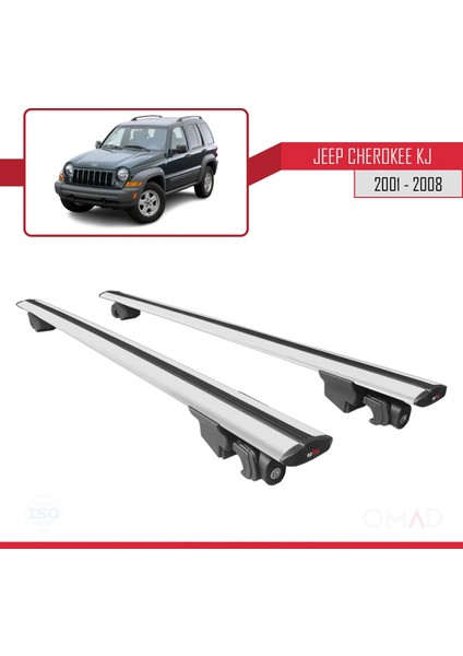 Jeep Cherokee (Kj) 2001-2008 Arası ile Uyumlu Hook Model Anahtar Kilitli Ara Atkı Tavan Barı Gri