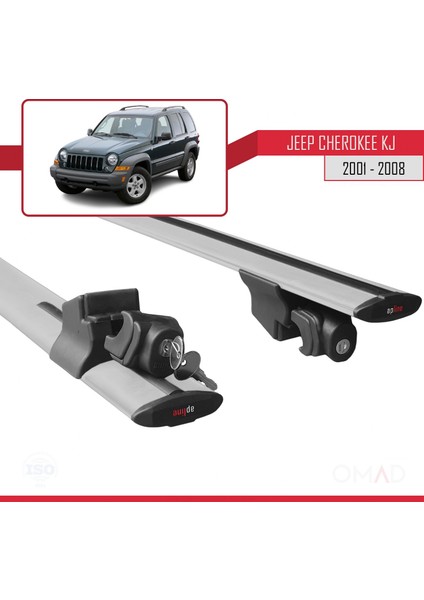 Jeep Cherokee (Kj) 2001-2008 Arası ile Uyumlu Hook Model Anahtar Kilitli Ara Atkı Tavan Barı Gri