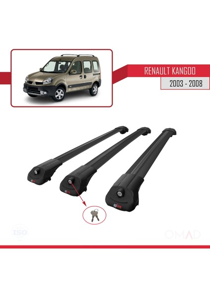 Renault Kangoo 2003-2008 Arası ile Uyumlu Ace-1 Ara Atkı Tavan Barı Siyah 3 Adet Bar