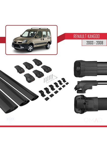 Renault Kangoo 2003-2008 Arası ile Uyumlu Ace-1 Ara Atkı Tavan Barı Siyah 3 Adet Bar