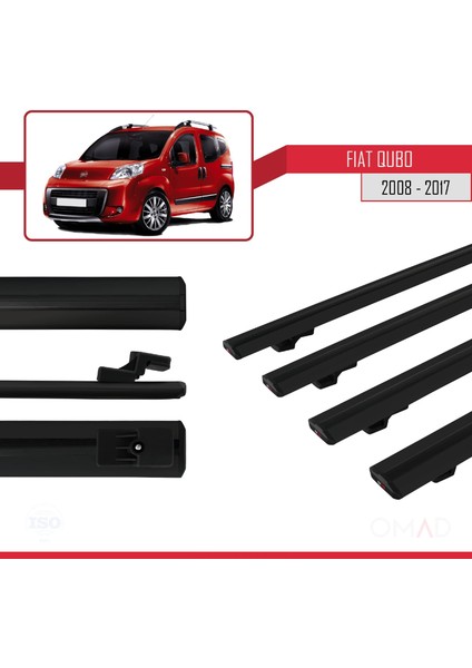 Fiat Qubo 2008-2017 Arası ile Uyumlu Basıc Model Ara Atkı Tavan Barı Siyah 4 Adet