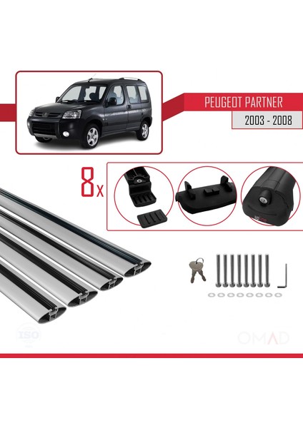 Peugeot Partner 2003-2008 Arası ile Uyumlu Ace-1 Ara Atkı Tavan Barı Gri 4 Adet Bar