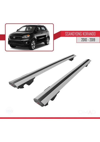 Ssangyong Korando (C) 2010-2019 Arası ile Uyumlu Hook Model Anahtar Kilitli Ara Atkı Tavan Barı Gri