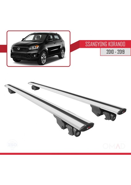 Ssangyong Korando (C) 2010-2019 Arası ile Uyumlu Hook Model Anahtar Kilitli Ara Atkı Tavan Barı Gri