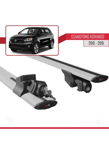 Ssangyong Korando (C) 2010-2019 Arası ile Uyumlu Hook Model Anahtar Kilitli Ara Atkı Tavan Barı Gri