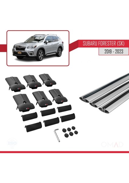 Subaru Forester (Sk) 2019 ve Sonrası ile Uyumlu Fly Model Ara Atkı Tavan Barı Gri 3 Adet Bar