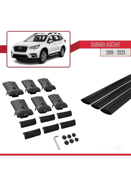 Subaru Ascent 2019 ve Sonrası ile Uyumlu Fly Model Ara Atkı Tavan Barı Siyah 3 Adet Bar