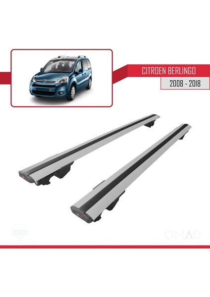 Citroen Berlingo 2008-2018 Arası ile Uyumlu Hook Model Anahtar Kilitli Ara Atkı Tavan Barı Gri