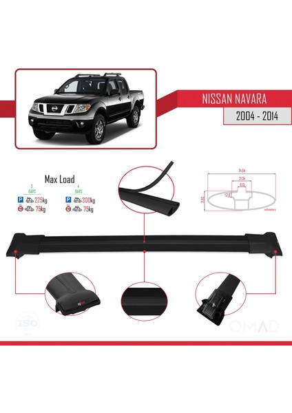 Nissan Navara 2004-2014 Arası ile Uyumlu Fly Model Ara Atkı Tavan Barı Siyah 3 Adet Bar modelleri