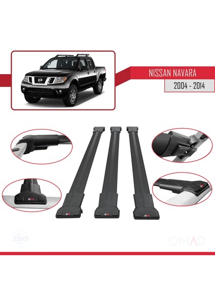 Nissan Navara 2004-2014 Arası ile Uyumlu Fly Model Ara Atkı Tavan Barı Siyah 3 Adet Bar fırsatları