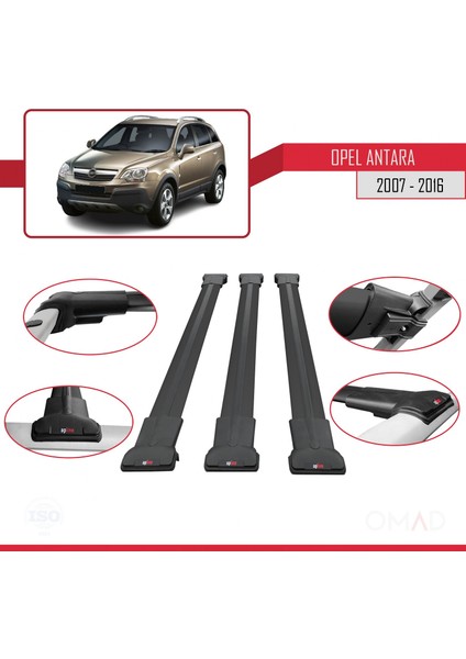 Opel Antara 2007-2016 Arası ile Uyumlu Fly Model Ara Atkı Tavan Barı Siyah 3 Adet Bar fırsatları