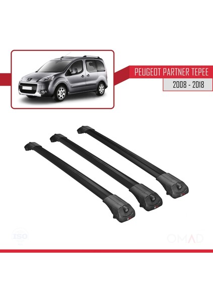 Peugeot Partner Tepee 2008-2018 Arası ile Uyumlu Ace-1 Ara Atkı Tavan Barı Siyah 3 Adet Bar modelleri