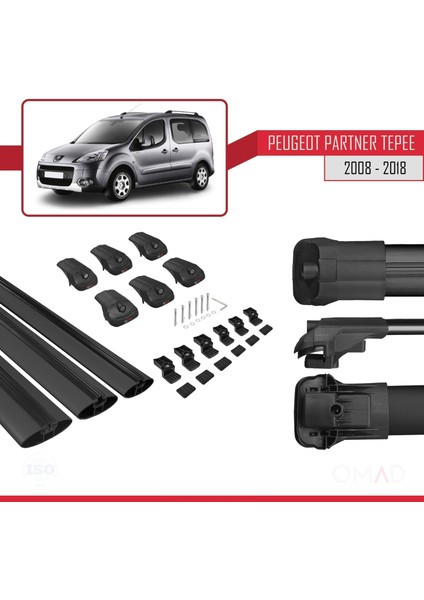 Peugeot Partner Tepee 2008-2018 Arası ile Uyumlu Ace-1 Ara Atkı Tavan Barı Siyah 3 Adet Bar indirimleri
