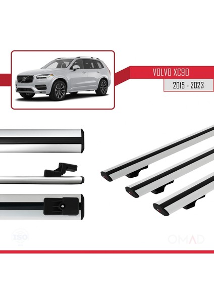 Volvo XC90 2015 ve Sonrası ile Uyumlu Basıc Model Ara Atkı Tavan Barı Gri 3 Adet