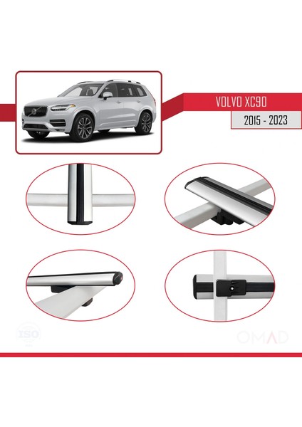 Volvo XC90 2015 ve Sonrası ile Uyumlu Basıc Model Ara Atkı Tavan Barı Gri 3 Adet