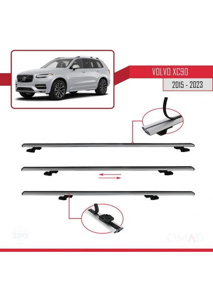 Volvo XC90 2015 ve Sonrası ile Uyumlu Basıc Model Ara Atkı Tavan Barı Gri 3 Adet