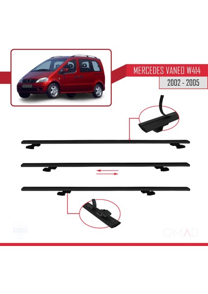 Mercedes Vaneo (W414) 2002-2005 Arası ile Uyumlu Basıc Model Ara Atkı Tavan Barı Siyah 4 Adet