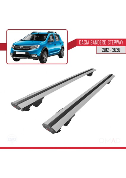 Dacia Sandero Stepway 2012-2020 Arası ile Uyumlu Hook Model Anahtar Kilitli Ara Atkı Tavan Barı Gri modelleri