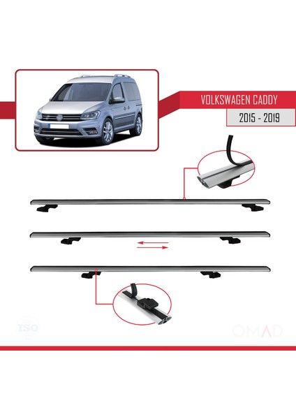 Volkswagen Caddy 2015-2019 Arası ile Uyumlu Basıc Model Ara Atkı Tavan Barı Gri 4 Adet