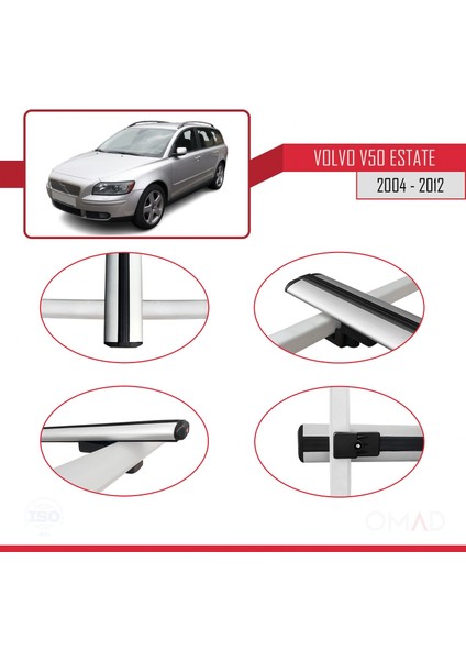 Volvo V50 Estate 2004-2012 Arası ile Uyumlu Basıc Model Ara Atkı Tavan Barı Gri 3 Adet fırsatları