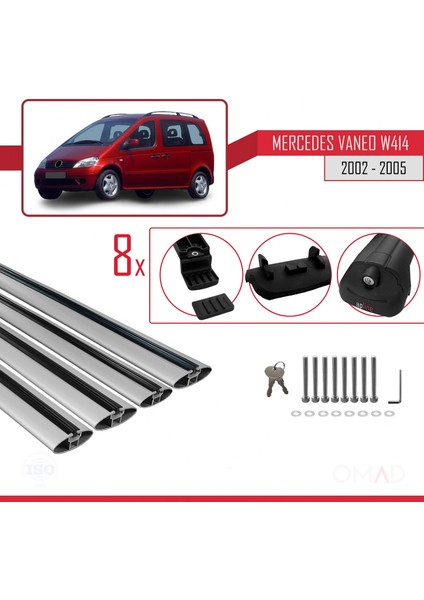 Mercedes Vaneo (W414) 2002-2005 Arası ile Uyumlu Ace-1 Ara Atkı Tavan Barı Gri 4 Adet Bar indirimleri