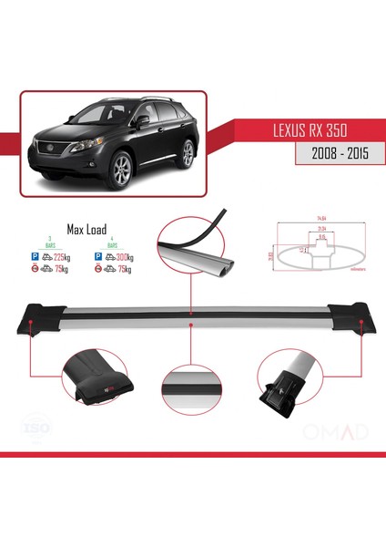 Lexus RX350 - RX350-2 2008-2015 Arası ile Uyumlu Fly Model Ara Atkı Tavan Barı Gri 3 Adet Bar modelleri