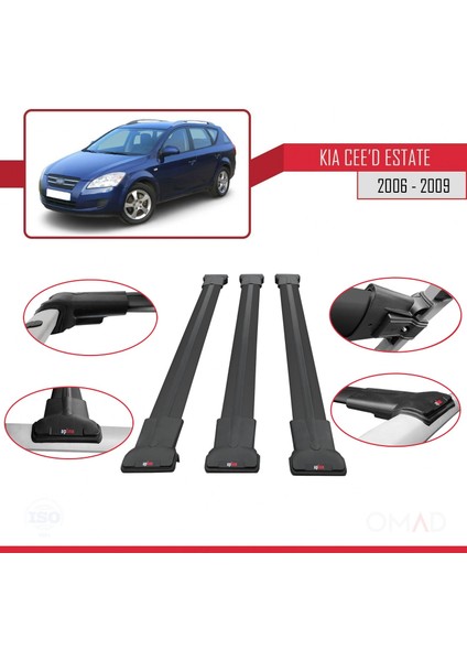 Kia Ceed Estate Sw 2006-2009 Arası ile Uyumlu Fly Model Ara Atkı Tavan Barı Siyah 3 Adet Bar fırsatları