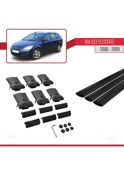 Kia Ceed Estate Sw 2006-2009 Arası ile Uyumlu Fly Model Ara Atkı Tavan Barı Siyah 3 Adet Bar indirimleri