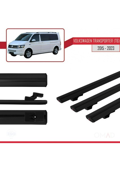 Volkswagen Transporter (T6) 2015 ve Sonrası ile Uyumlu Basıc Model Ara Atkı Tavan Barı Siyah 3 Adet