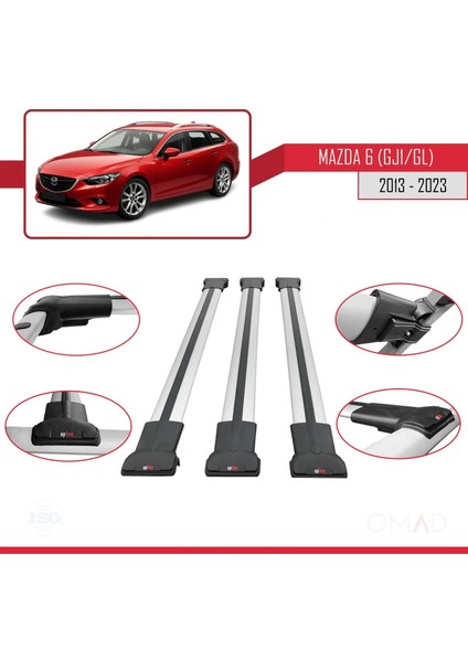 Mazda 6 (Gj1/gl) 2013 ve Sonrası ile Uyumlu Fly Model Ara Atkı Tavan Barı Gri 3 Adet Bar