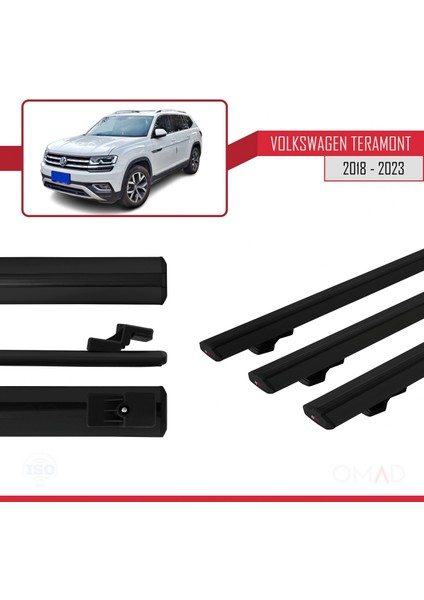 Volkswagen Teramont 2018 ve Sonrası ile Uyumlu Basıc Model Ara Atkı Tavan Barı Siyah 3 Adet modelleri