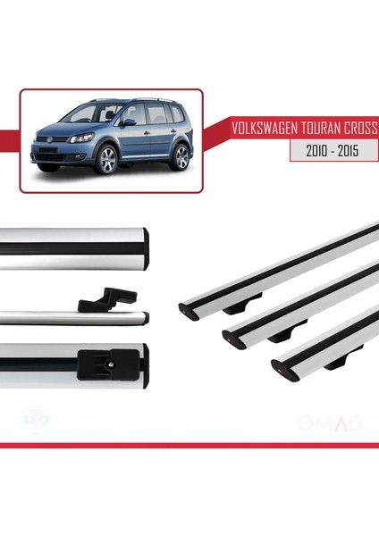 Volkswagen Touran Cross 2010-2015 Arası ile Uyumlu Basıc Model Ara Atkı Tavan Barı Gri 3 Adet
