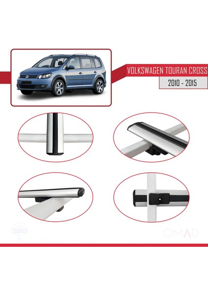 Volkswagen Touran Cross 2010-2015 Arası ile Uyumlu Basıc Model Ara Atkı Tavan Barı Gri 3 Adet