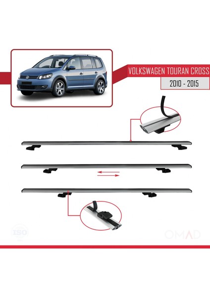 Volkswagen Touran Cross 2010-2015 Arası ile Uyumlu Basıc Model Ara Atkı Tavan Barı Gri 3 Adet