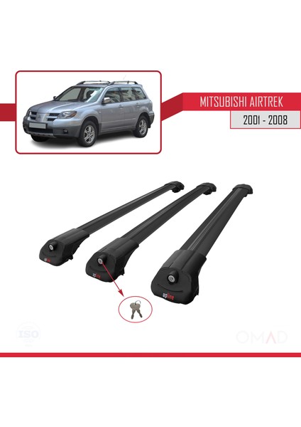 Mitsubishi Airtrek 2001-2008 Arası ile Uyumlu Ace-1 Ara Atkı Tavan Barı Siyah 3 Adet Bar