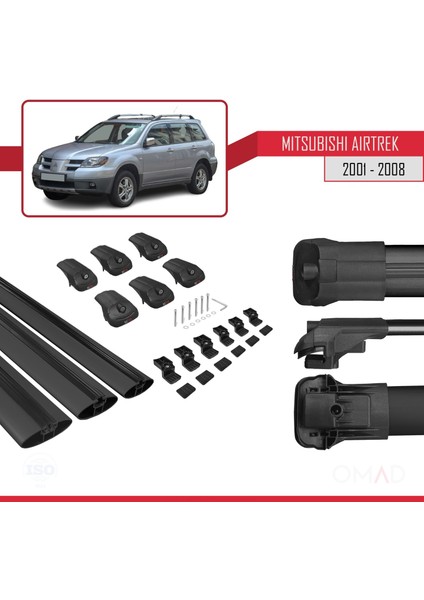 Mitsubishi Airtrek 2001-2008 Arası ile Uyumlu Ace-1 Ara Atkı Tavan Barı Siyah 3 Adet Bar