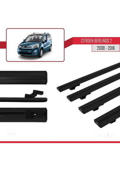 Citroen Berlingo 2008-2018 Arası ile Uyumlu Basıc Model Ara Atkı Tavan Barı Siyah 4 Adet