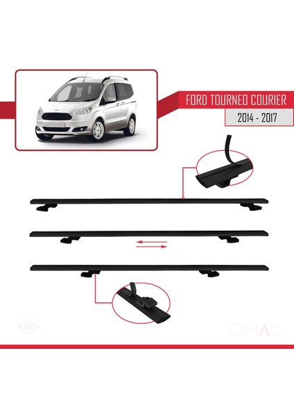 Ford Tourneo Courier 2014-2017 Arası ile Uyumlu Basıc Model Ara Atkı Tavan Barı Siyah 4 Adet