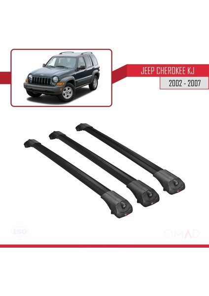 Jeep Cherokee (Kj) 2002-2007 Arası ile Uyumlu Ace-1 Ara Atkı Tavan Barı Siyah 3 Adet Bar