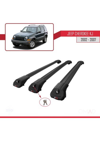 Jeep Cherokee (Kj) 2002-2007 Arası ile Uyumlu Ace-1 Ara Atkı Tavan Barı Siyah 3 Adet Bar